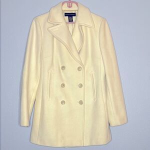 Banana Republic Cream Soft Wool Double Breasted Fully Lined Pea Coat Size Medium